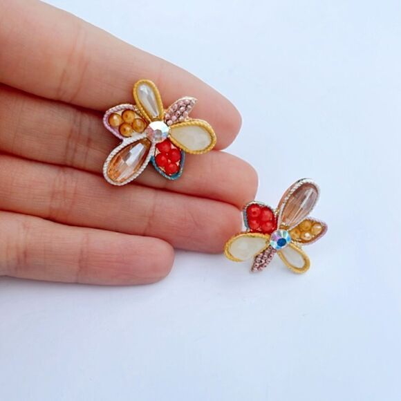 Multicolor flower stud earrings A6 - Picture 3 of 6